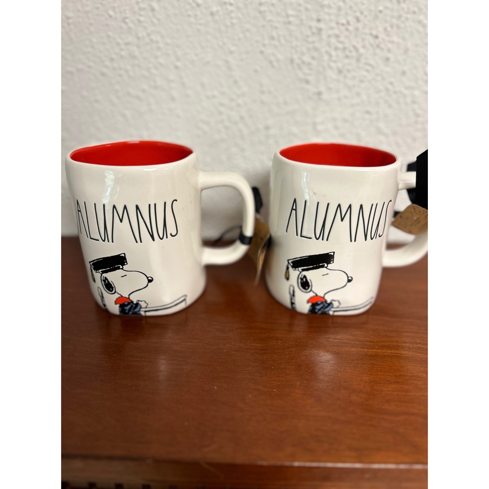 Rae Dunn Peanuts Snoopy Alumnus Graduation Coffee Mugs Set of 2 Red Interior